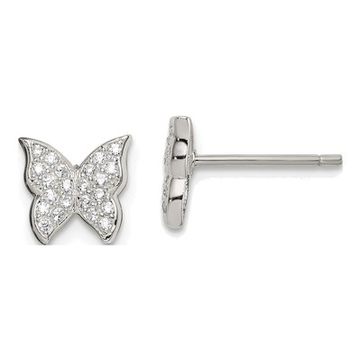 Sterling Silver CZ Butterfly Stud Earrings