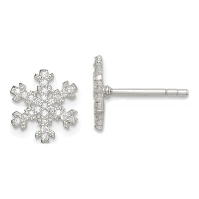 Sterling Silver CZ Snowflake Stud Earrings