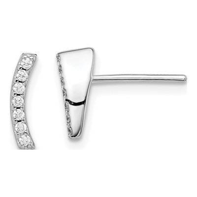 Sterling Silver Round CZ Curved Wedge Stud Earrings