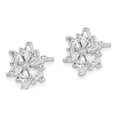 Sterling Silver Round CZ Snowflake Stud Earrings – view 3