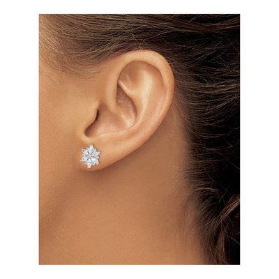 Sterling Silver Round CZ Snowflake Stud Earrings – view 4