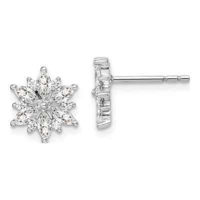 Sterling Silver Round CZ Snowflake Stud Earrings
