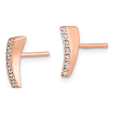 Rose Gold-Plated Sterling Silver Round CZ Curved Wedge Stud Earrings – view 3