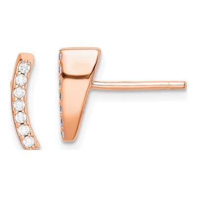 Rose Gold-Plated Sterling Silver Round CZ Curved Wedge Stud Earrings