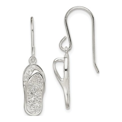Sterling Silver CZ Flip-Flop Dangle Earrings