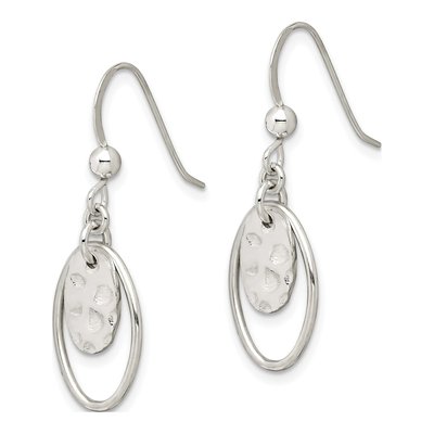 Sterling Silver Hammered Oval Dangle Earrings – view 3