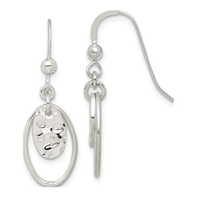 Sterling Silver Hammered Oval Dangle Earrings