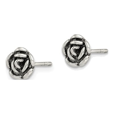 Sterling Silver Oxidized Flower Stud Earrings – view 3