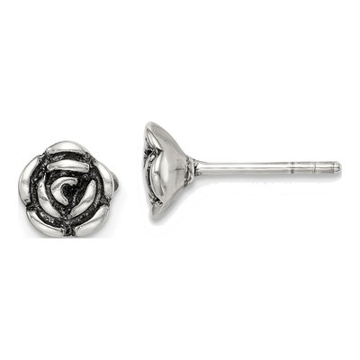 Sterling Silver Oxidized Flower Stud Earrings
