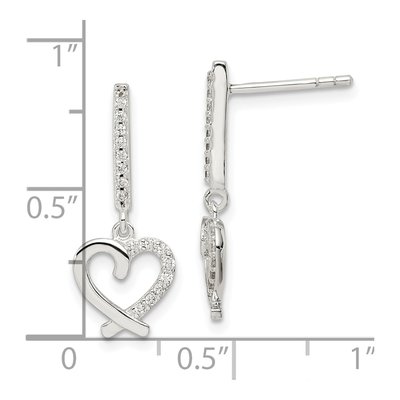 Sterling Silver CZ Dangle Heart Earrings, Post – view 5