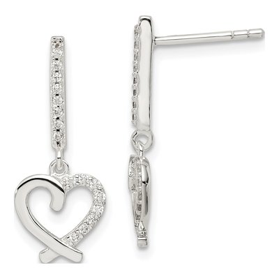 Sterling Silver CZ Heart Dangle Earrings