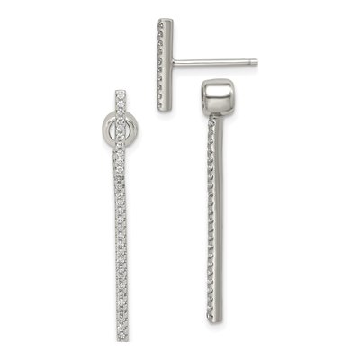 Sterling Silver CZ Bar Front Back Dangle Earrings