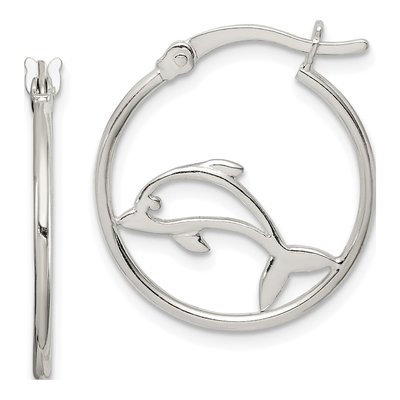 Sterling Silver 22mm Dolphin Hoop Earrings