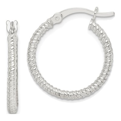 Sterling Silver 20mm Twisted Round Hoop Earrings