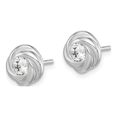 Sterling Silver Round CZ Knot Stud Earrings – view 3