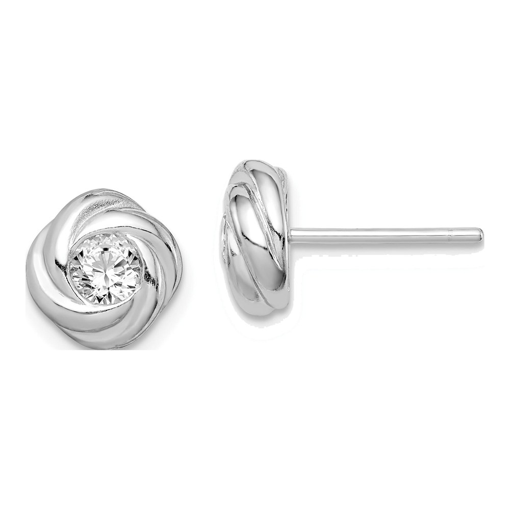 Sterling Silver Round CZ Knot Stud Earrings