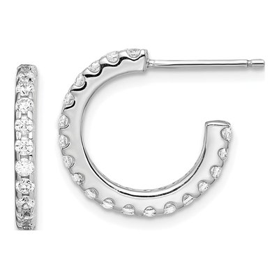 Sterling Silver 17mm CZ J- Hoop Earrings