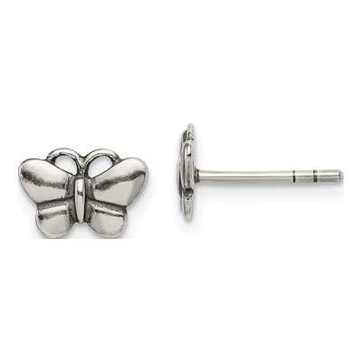 Sterling Silver Oxidized Butterfly Stud Earrings
