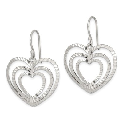 Sterling Silver Diamond-Cut Heart Dangle Earrings – view 3