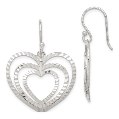 Sterling Silver Diamond-Cut Heart Dangle Earrings