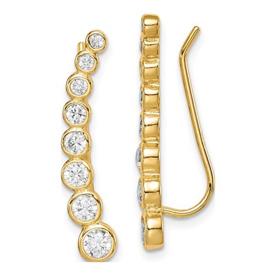 Gold-Plated Sterling Silver CZ Ear Climber Threader Earrings