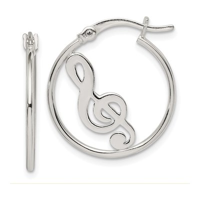 Sterling Silver 22mm Music Note Hoop Earrings