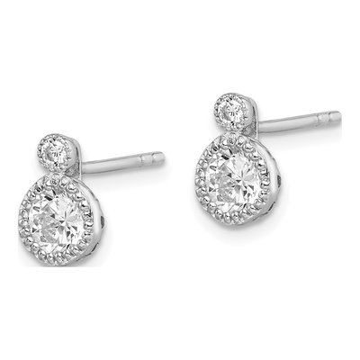Sterling Silver 4mm Round CZ Double Circle Stud Earrings – view 3