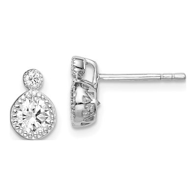 Sterling Silver 4mm Round CZ Double Circle Stud Earrings