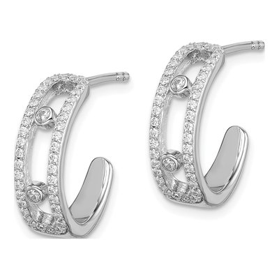 Sterling Silver CZ J- Hoop Earrings – view 3