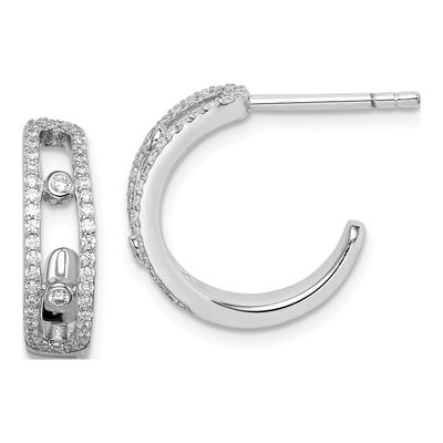 Sterling Silver CZ J- Hoop Earrings