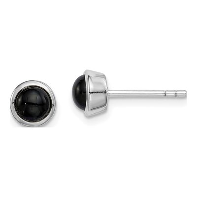 Sterling Silver 5mm Round Onyx Bezel Stud Earrings