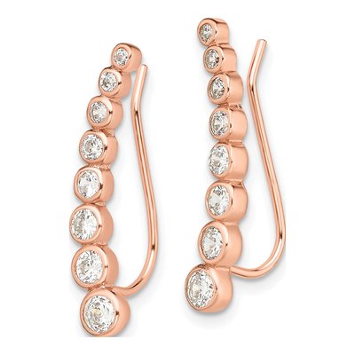 Rose Gold-Plated Sterling Silver CZ Ear Climber Threader Earrings – view 3