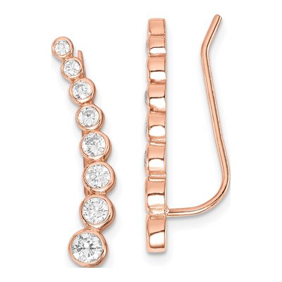 Rose Gold-Plated Sterling Silver CZ Ear Climber Threader Earrings