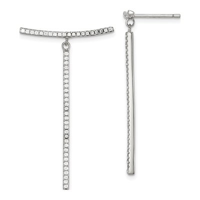 Sterling Silver CZ Bar Dangle Earrings