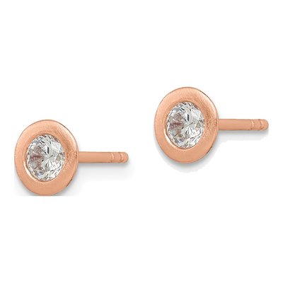 Rose Gold-Plated Sterling Silver 4mm Round CZ Button Stud Earrings – view 3