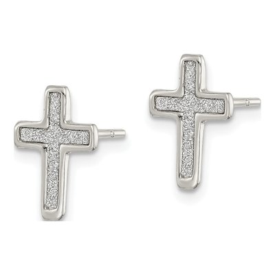 Sterling Silver Glitter Cross Stud Earrings – view 3