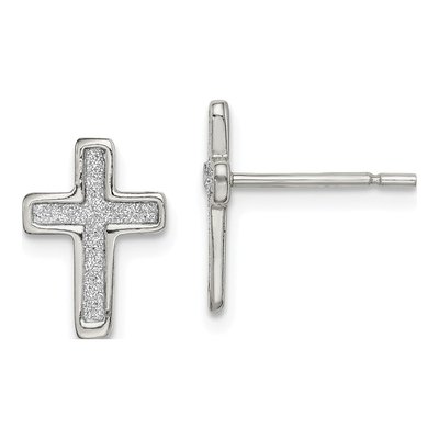 Sterling Silver Glitter Cross Stud Earrings
