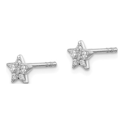 Sterling Silver Round CZ Star Stud Earrings – view 3