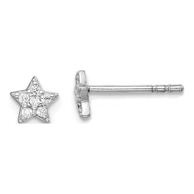 Sterling Silver Round CZ Star Stud Earrings