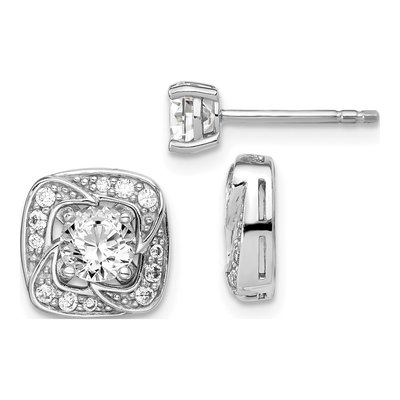 Sterling Silver Round CZ Stud Earrings