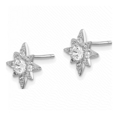 Sterling Silver Round CZ Star Stud Earrings – view 3