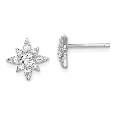 Sterling Silver Round CZ Star Stud Earrings