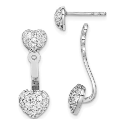 Sterling Silver CZ Heart Dangle Earrings