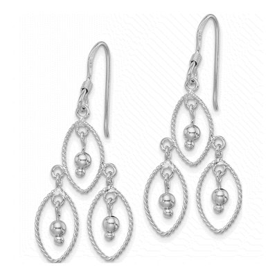 Sterling Silver Textured Beaded Dangle Earrings – view 3
