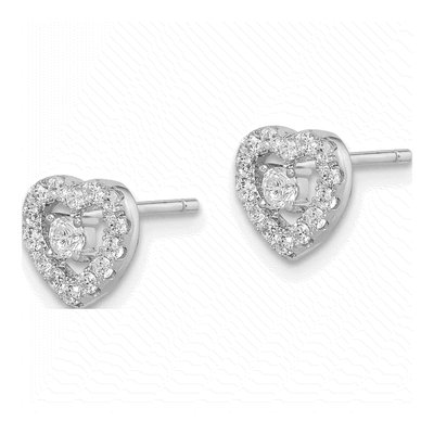 Sterling Silver Round CZ Heart Stud Earrings – view 3