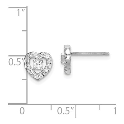 Sterling Silver Round CZ Heart Stud Earrings – view 5