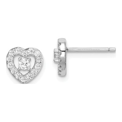 Sterling Silver Round CZ Heart Stud Earrings