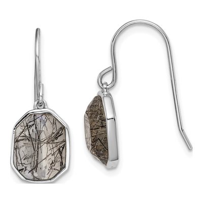 Sterling Silver Tourmalinated Quartz Dangle Earrings