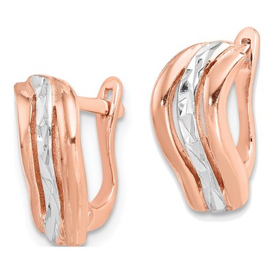 Rose Gold-Plated Sterling Silver 14mm Diamond-Cut Hoop Earrings – view 3