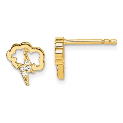 Sterling Silver Gold-Tone Cz Storm Cloud Post Earrings
